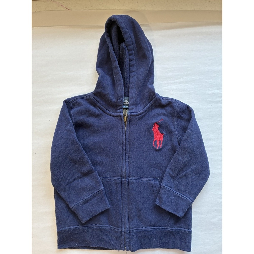 Polo Ralph Lauren Full Zip Sweater With Hood Boys 12m Navy Blue Big Pony